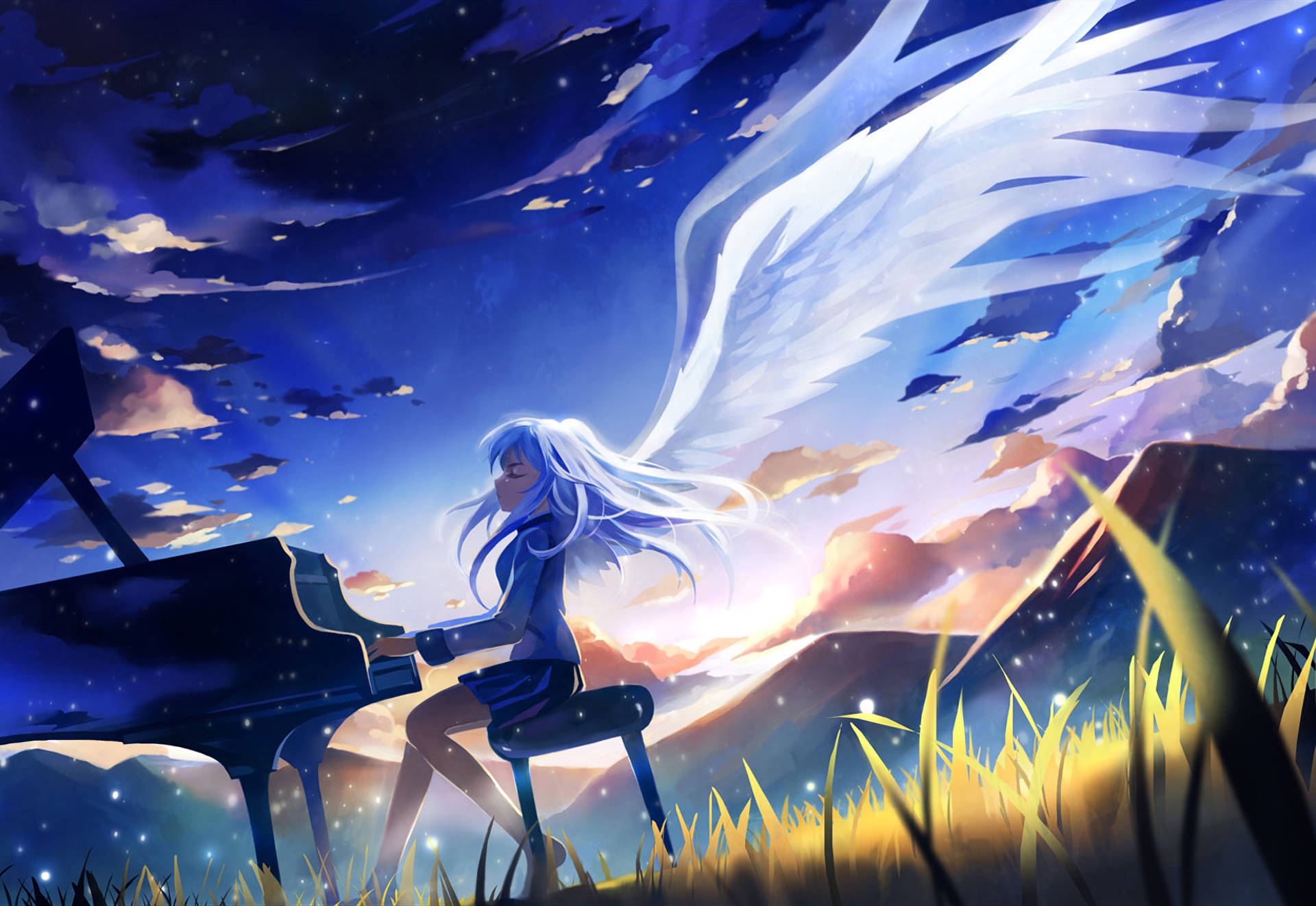 Angel Beats Playing Piano Background
