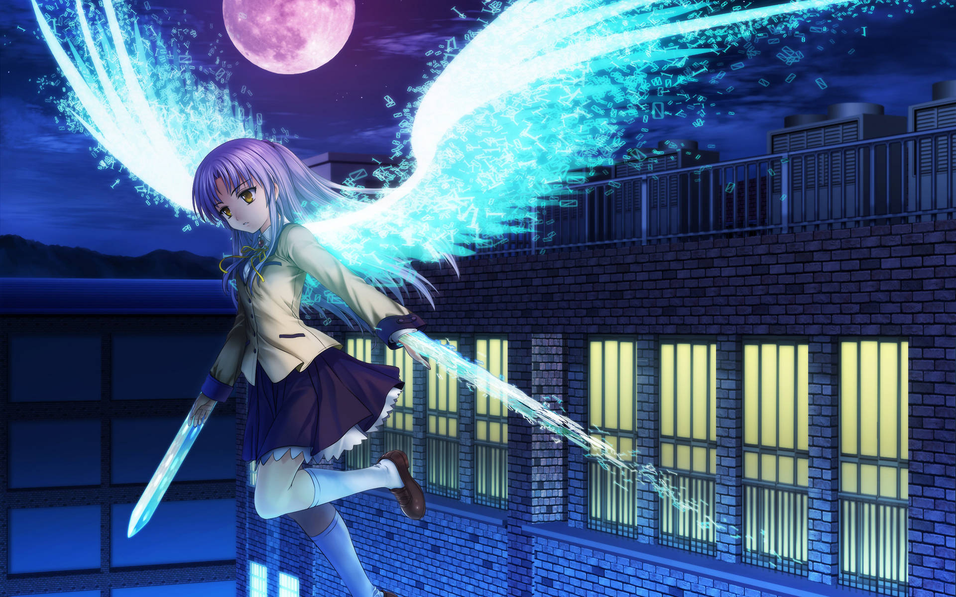 Angel Beats Wings And Sword Background