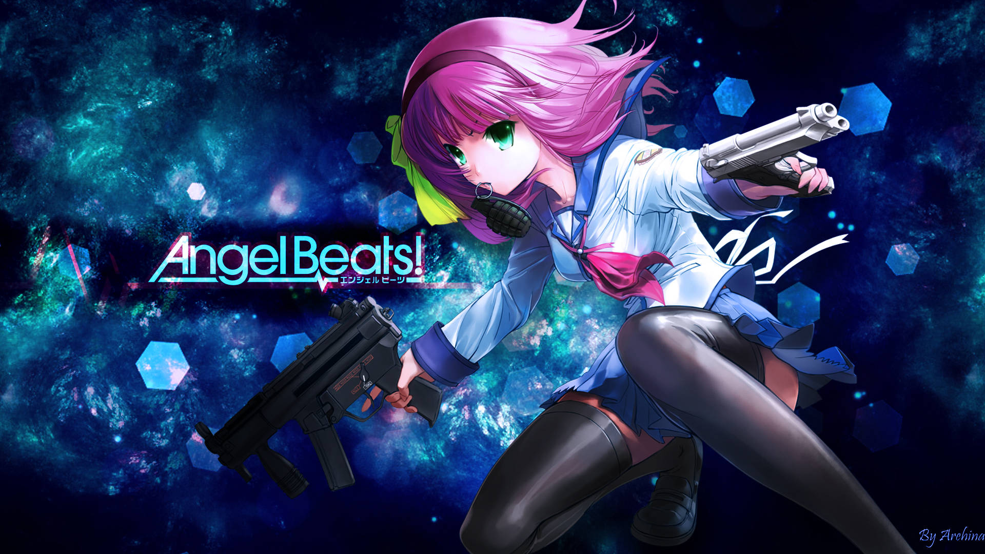 Angel Beats With Gun Background
