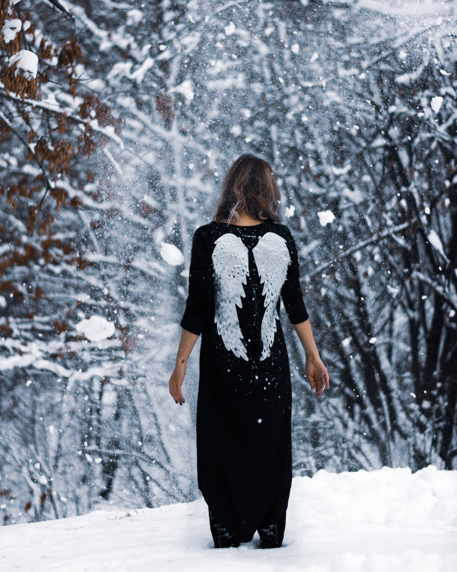 Angel Girl In Snow Background
