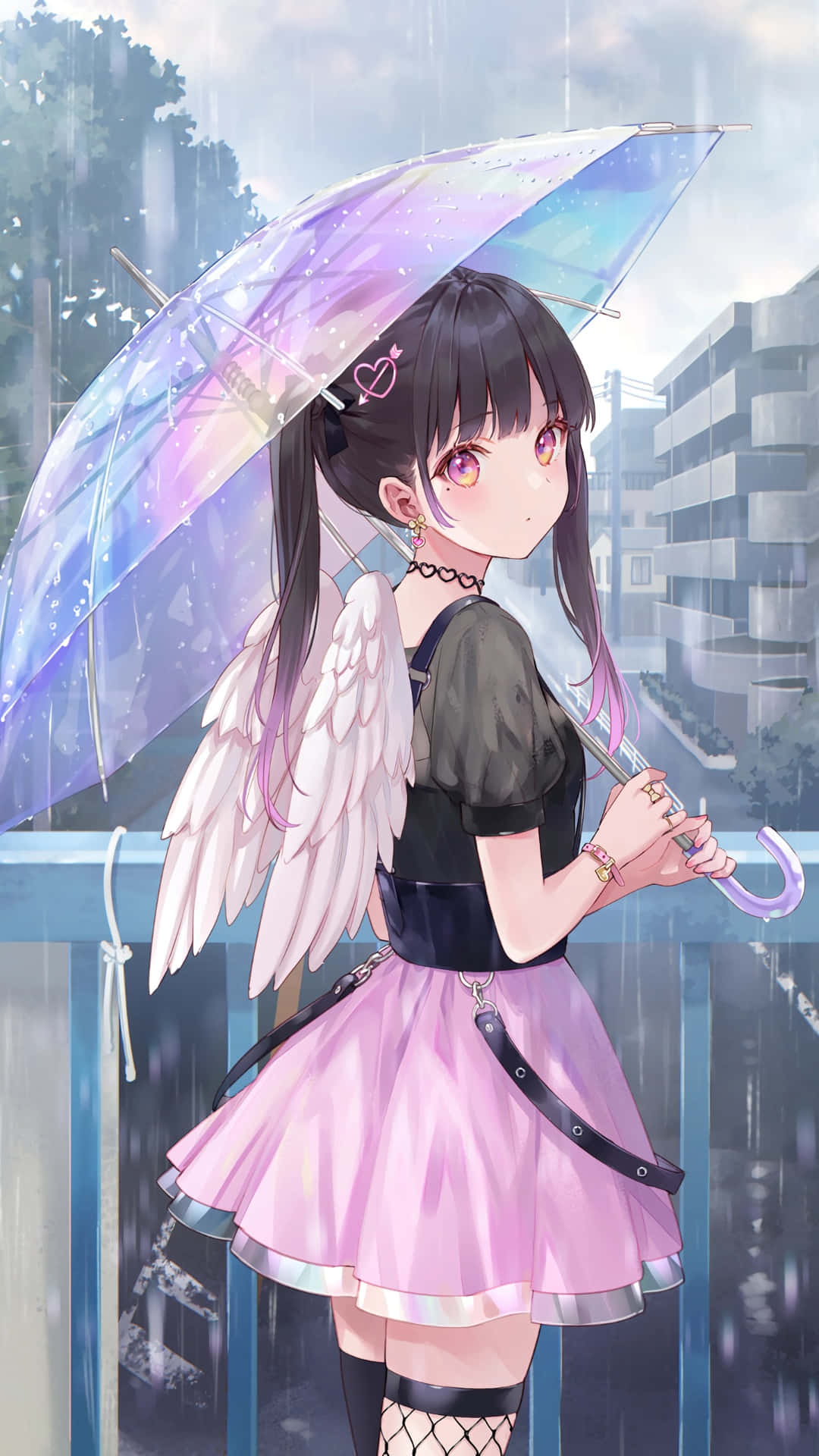 Angel Girl With Umbrella Anime Art Background