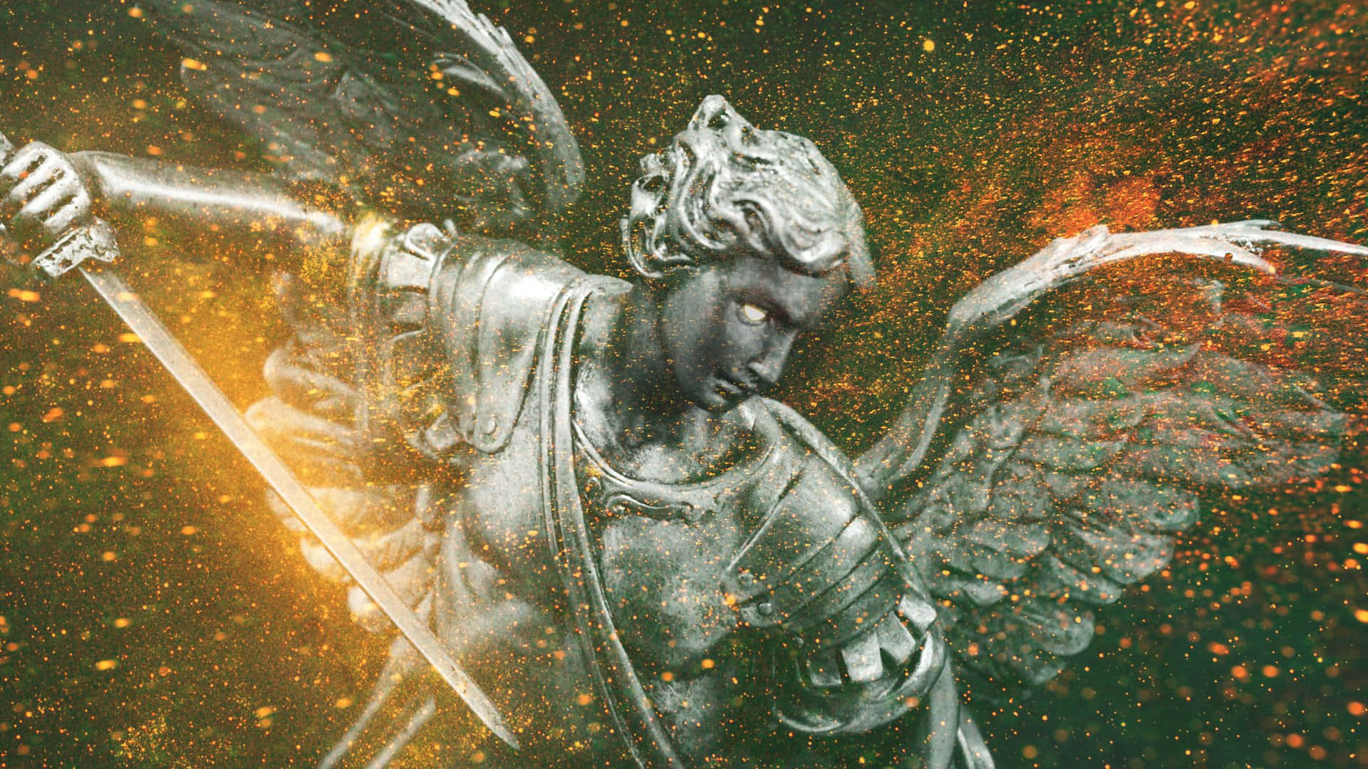 Angel Holding A Sword In The Air Background