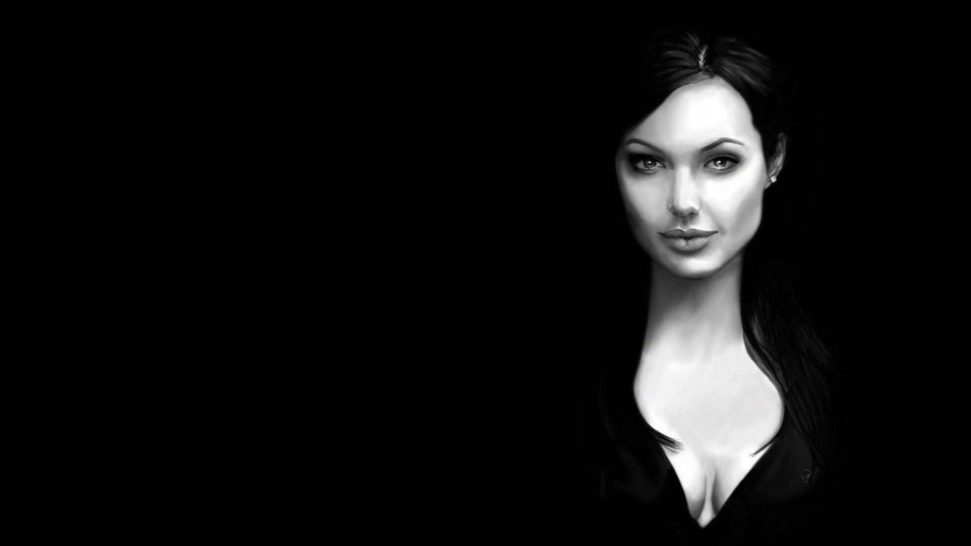 Angelina Jolie Black And White Digital Art