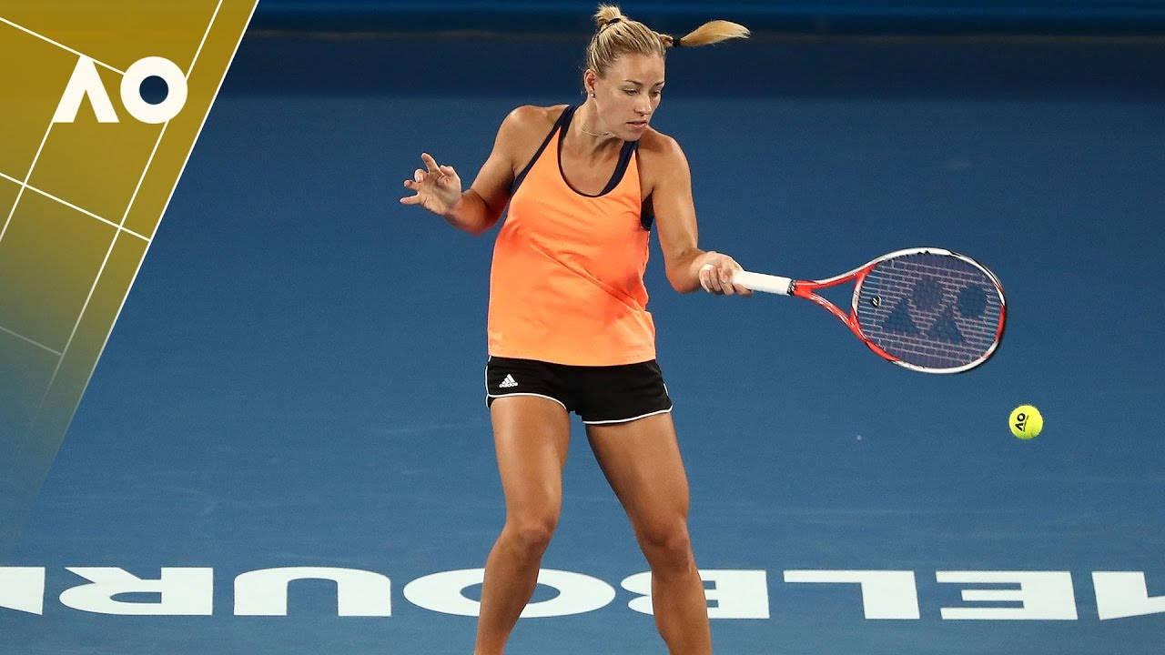 Angelique Kerber Striking The Ball Background