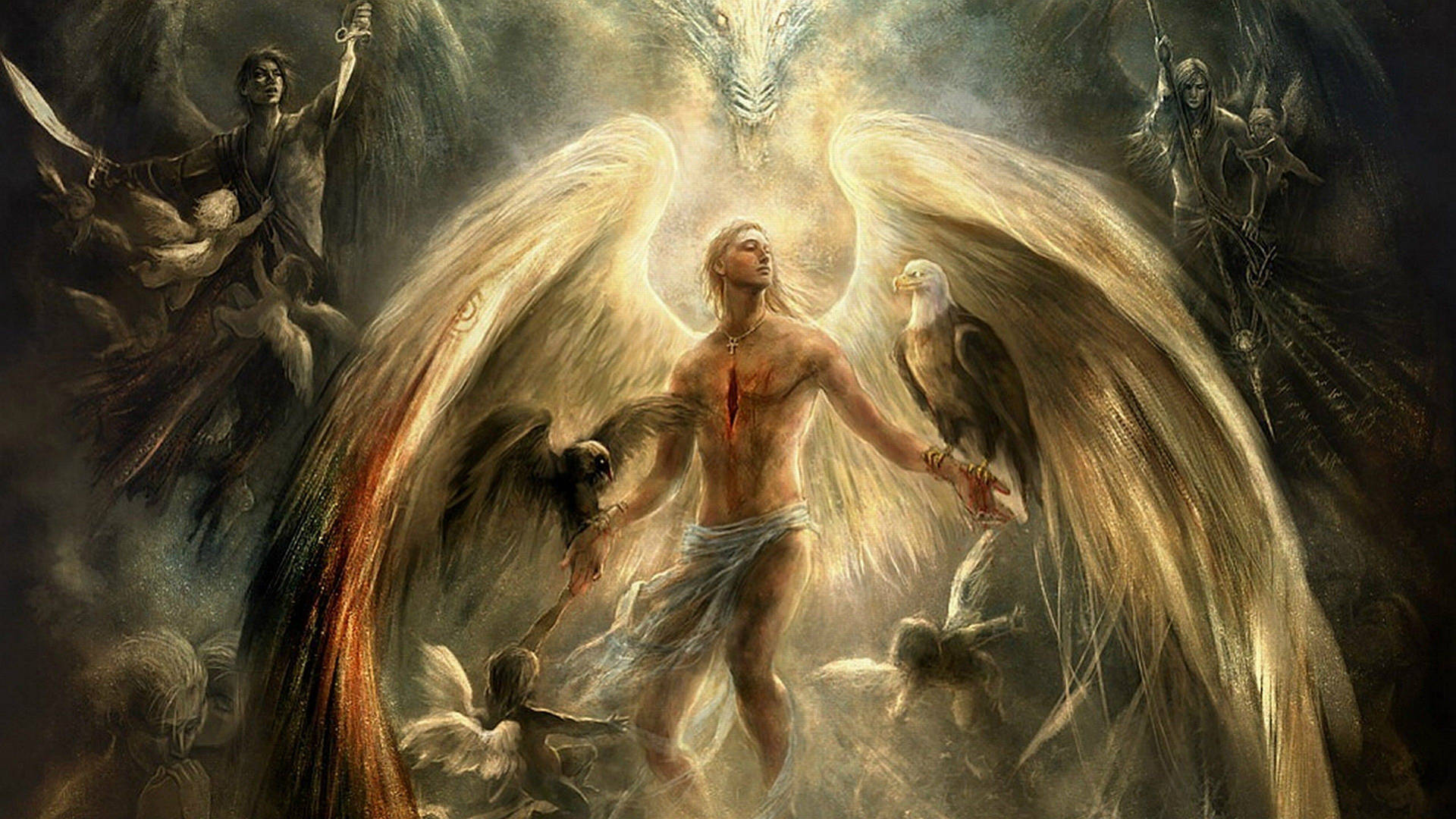 Angels In Heaven Eagle Creatures Background