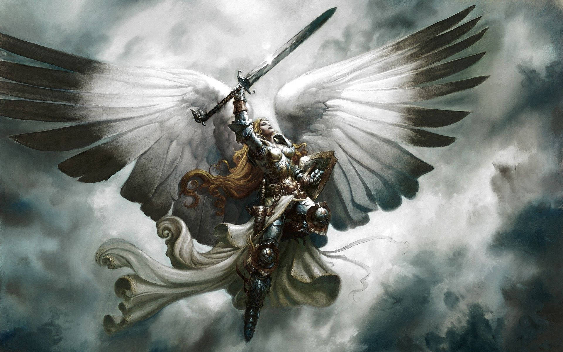 Angels In Heaven Knight Sword Background