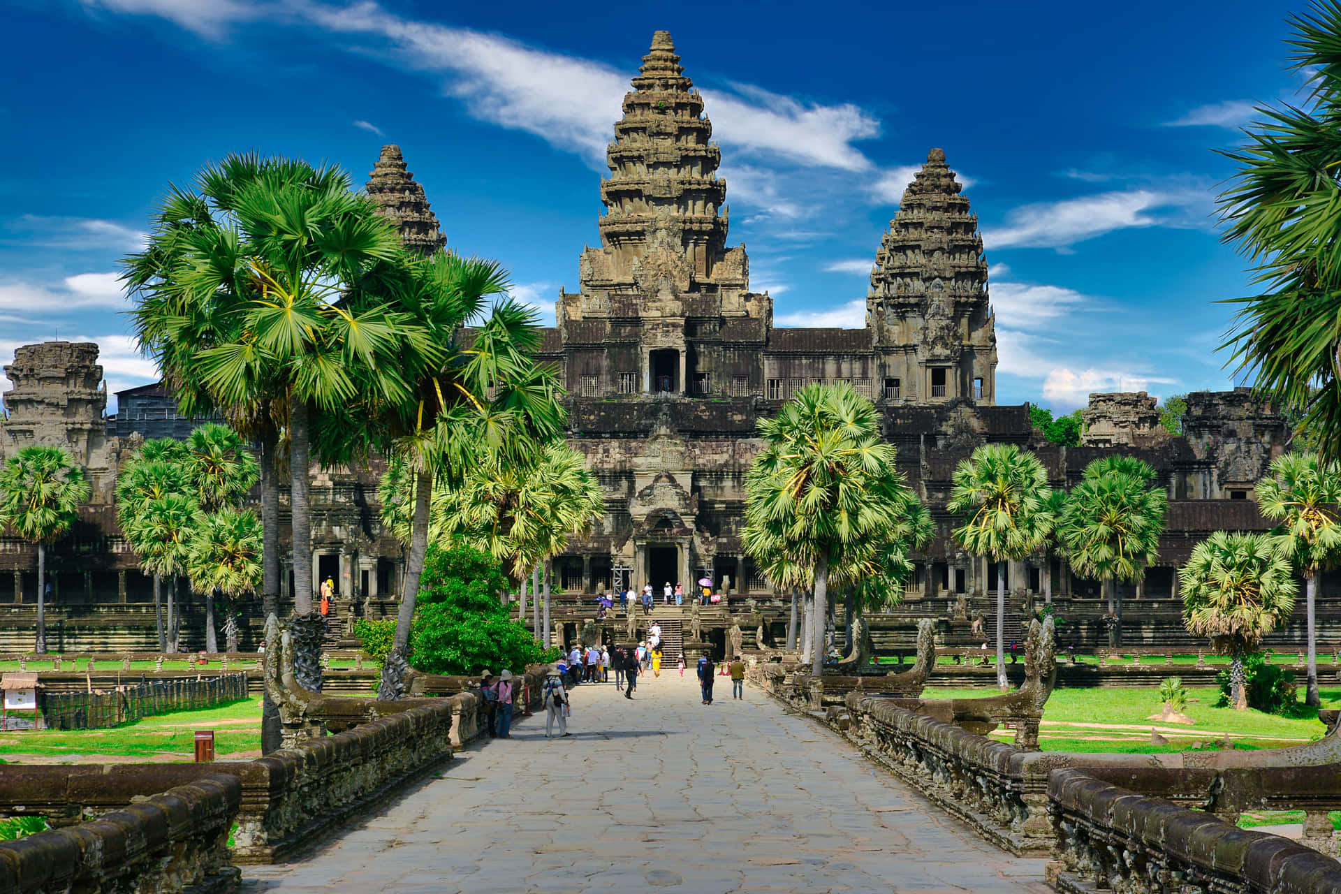 Angkor Thom Beneath Blue Sky Background