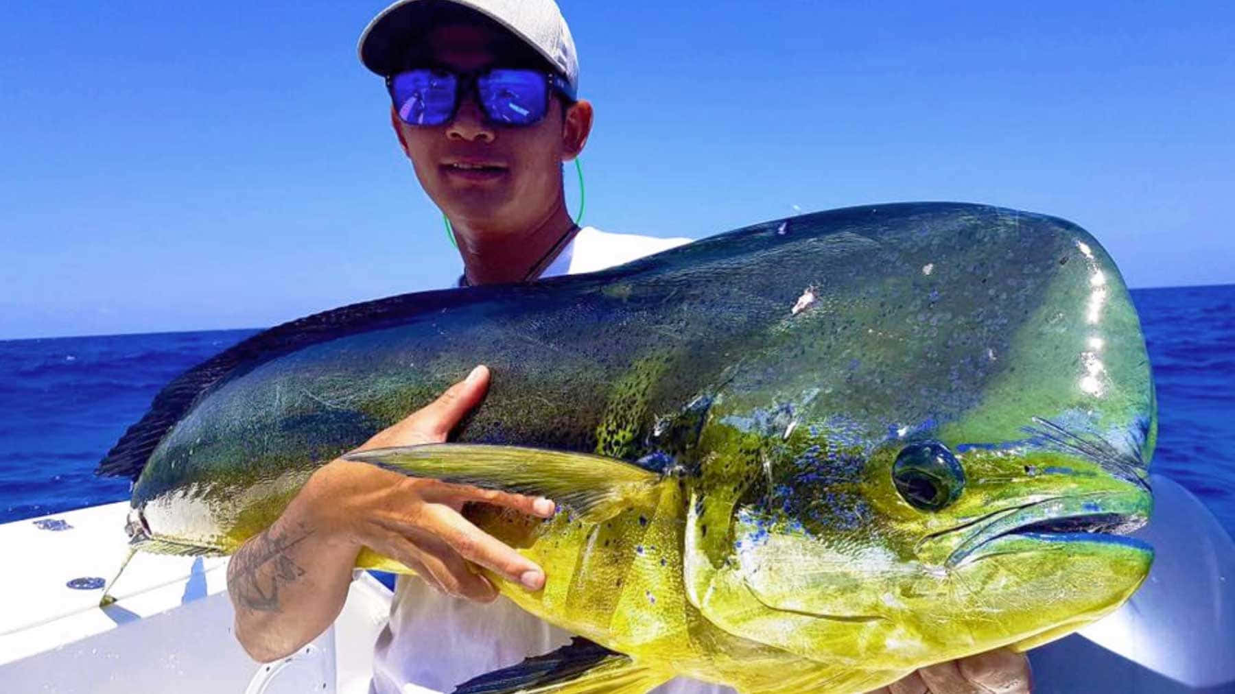 Anglerwith Large Mahi Mahi Catch Background