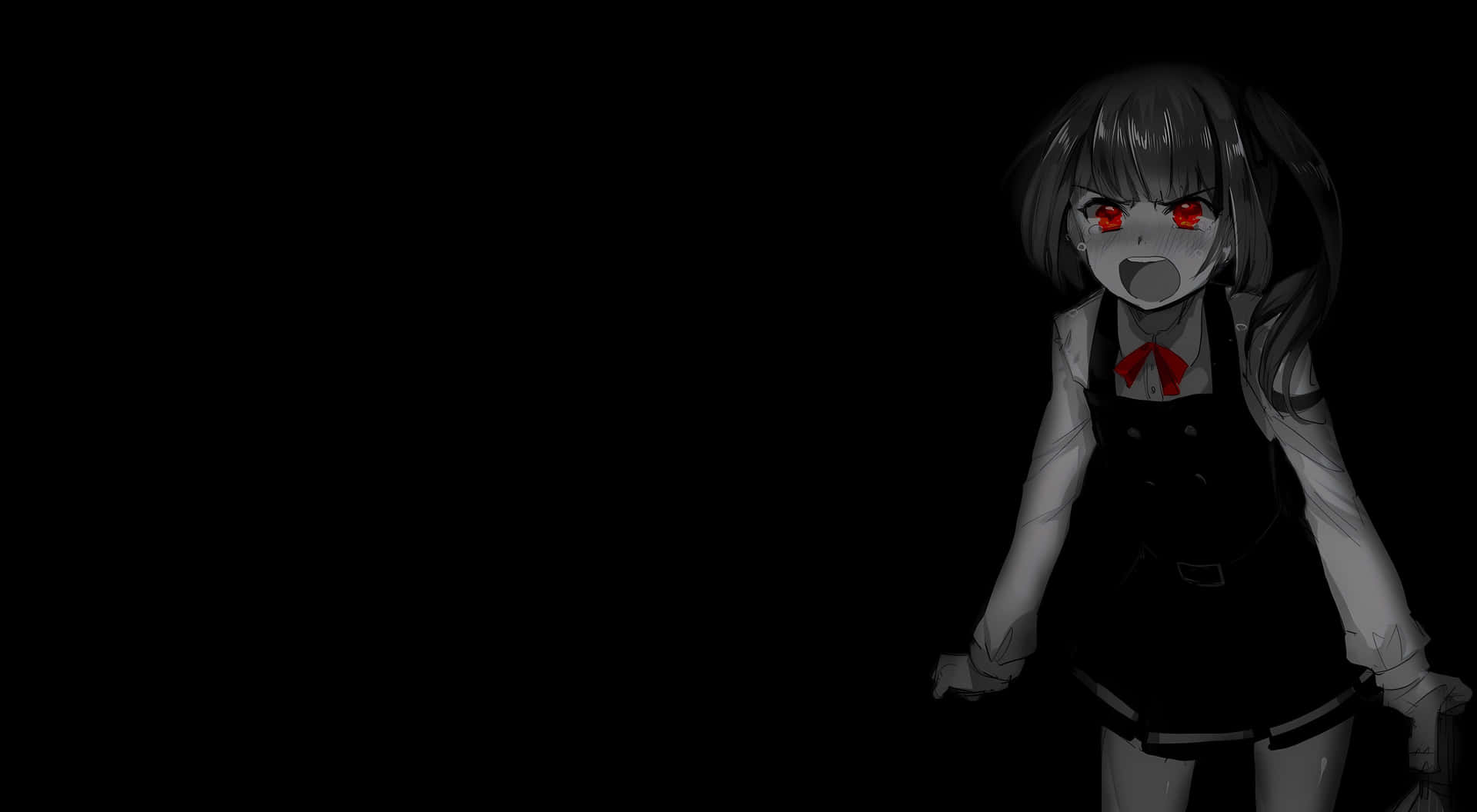 Angry Anime Girl Red Eyes Black Background