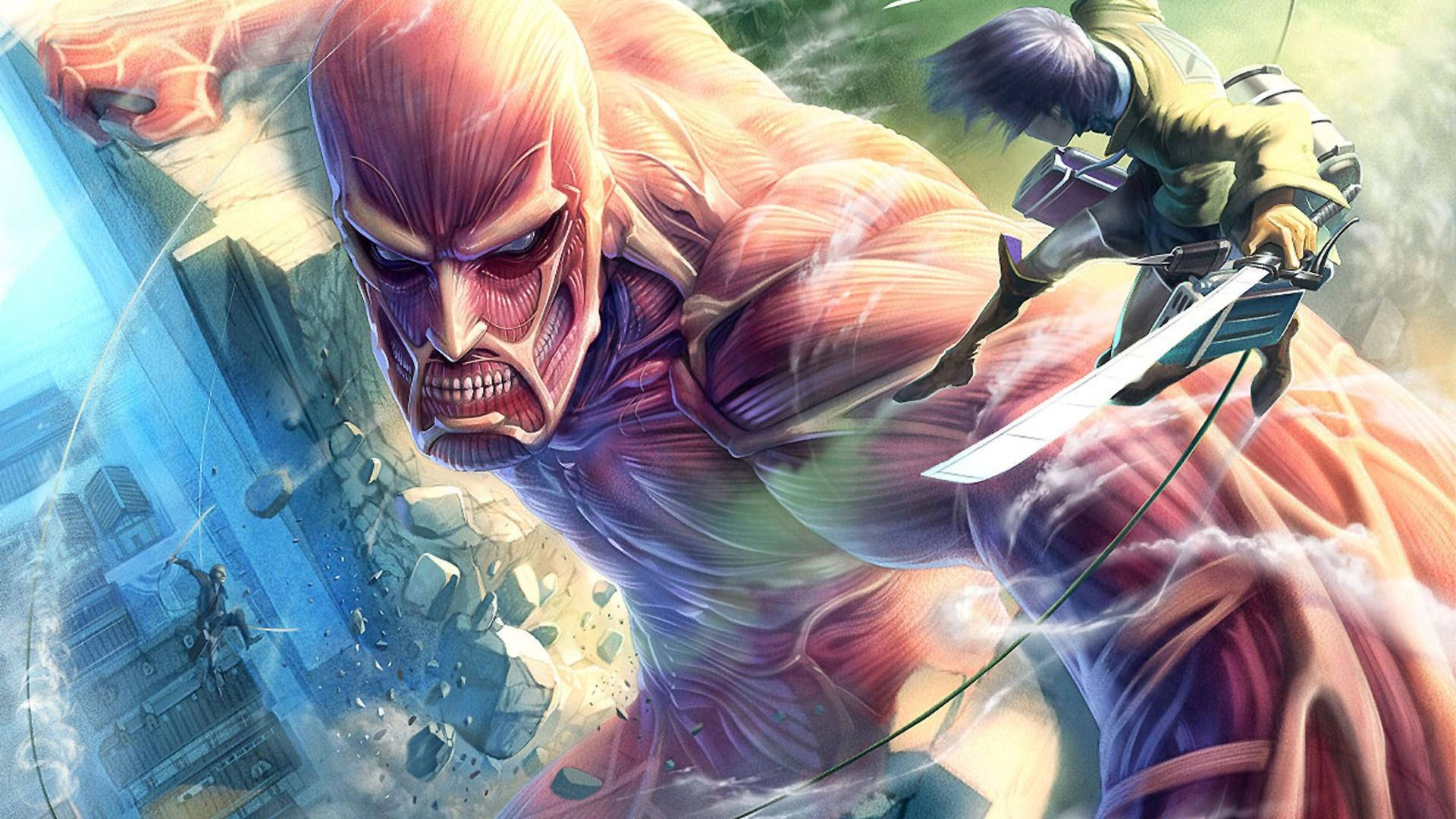 Angry Colossal Titan In Attack On Titan Background
