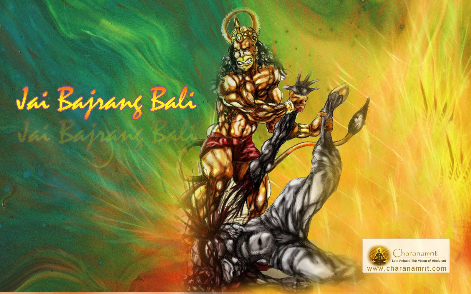 Angry Hanuman Fighting Demon Background