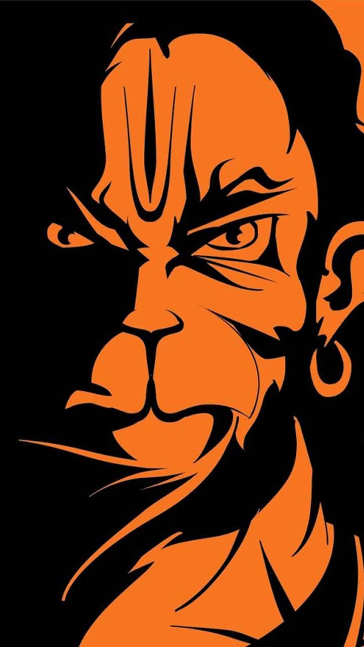 Angry Hanuman Orange Face Art Background