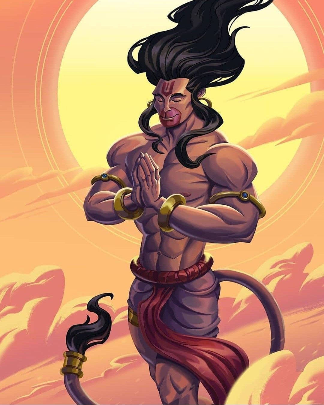 Angry Hanuman Praying Peacefully Background