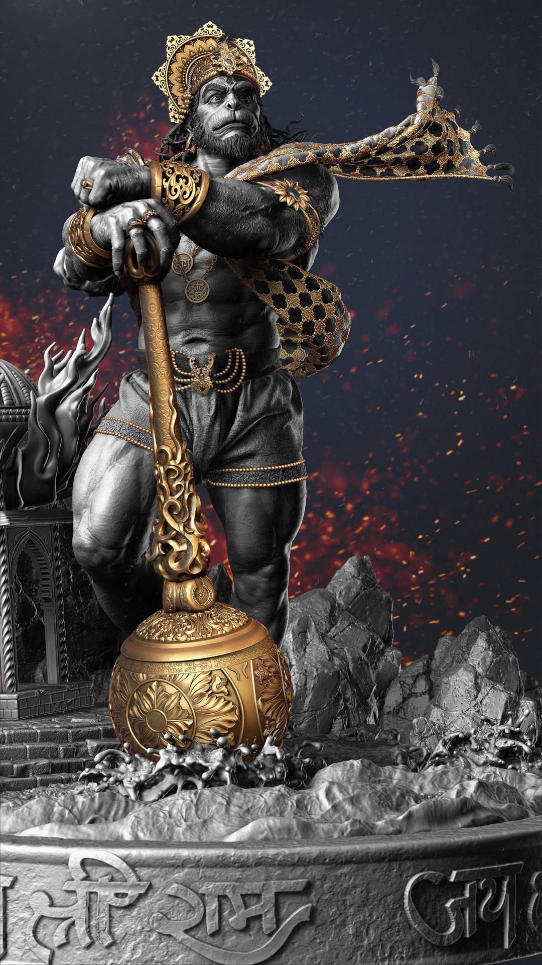 Angry Hanuman Statue Background