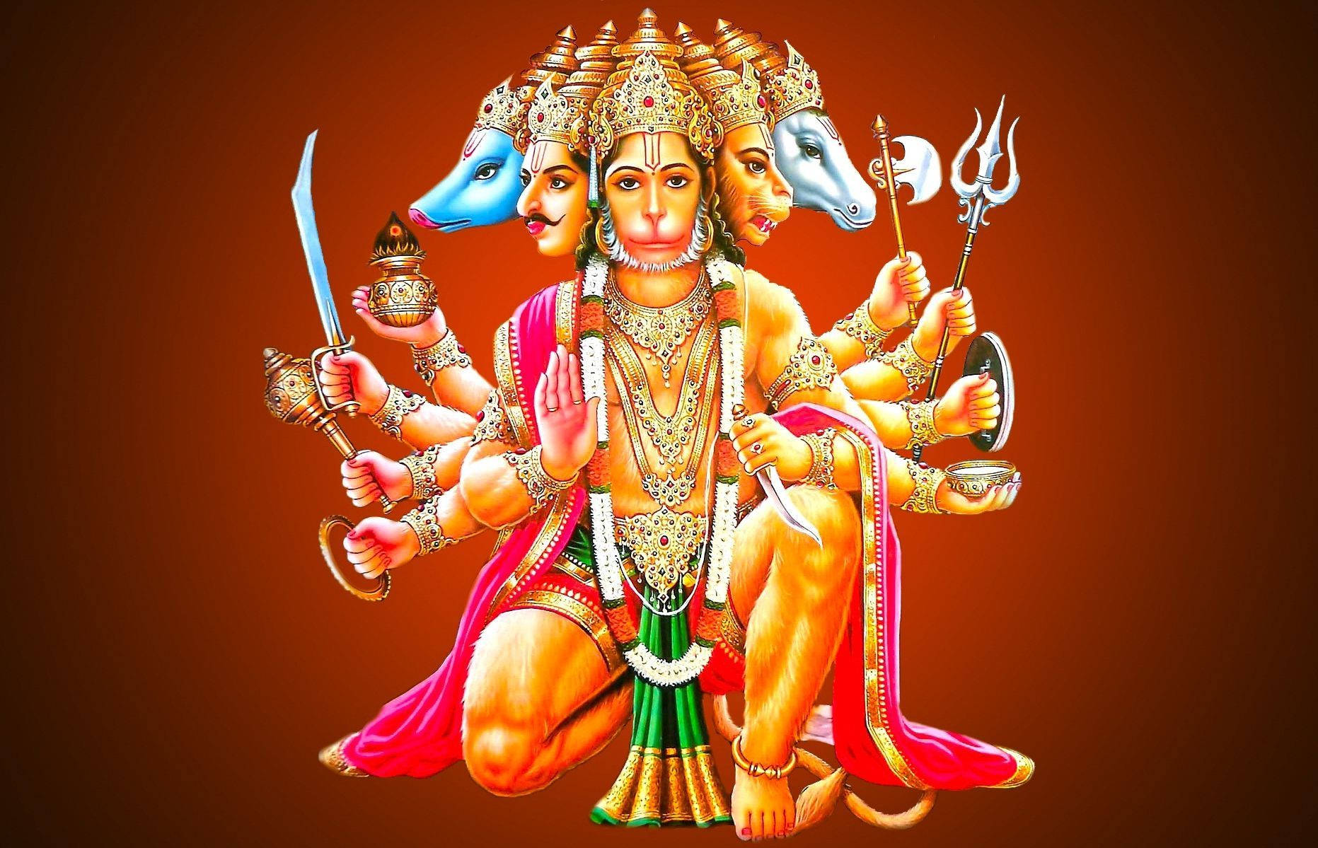 Angry Hanuman With Animal Faces Background