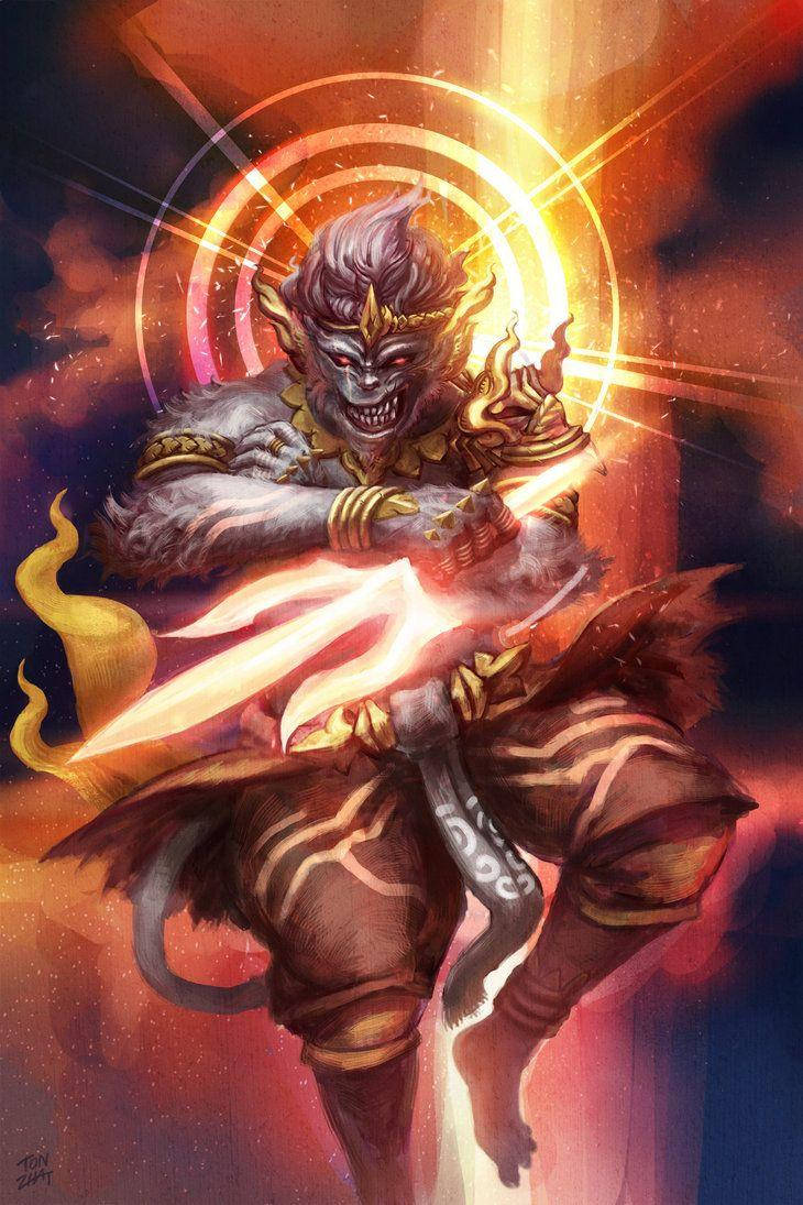 Angry Hanuman With Burning Dagger Background