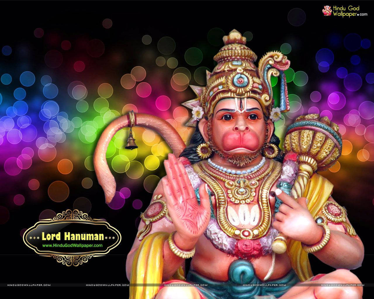 Angry Hanuman With Colorful Lights Background
