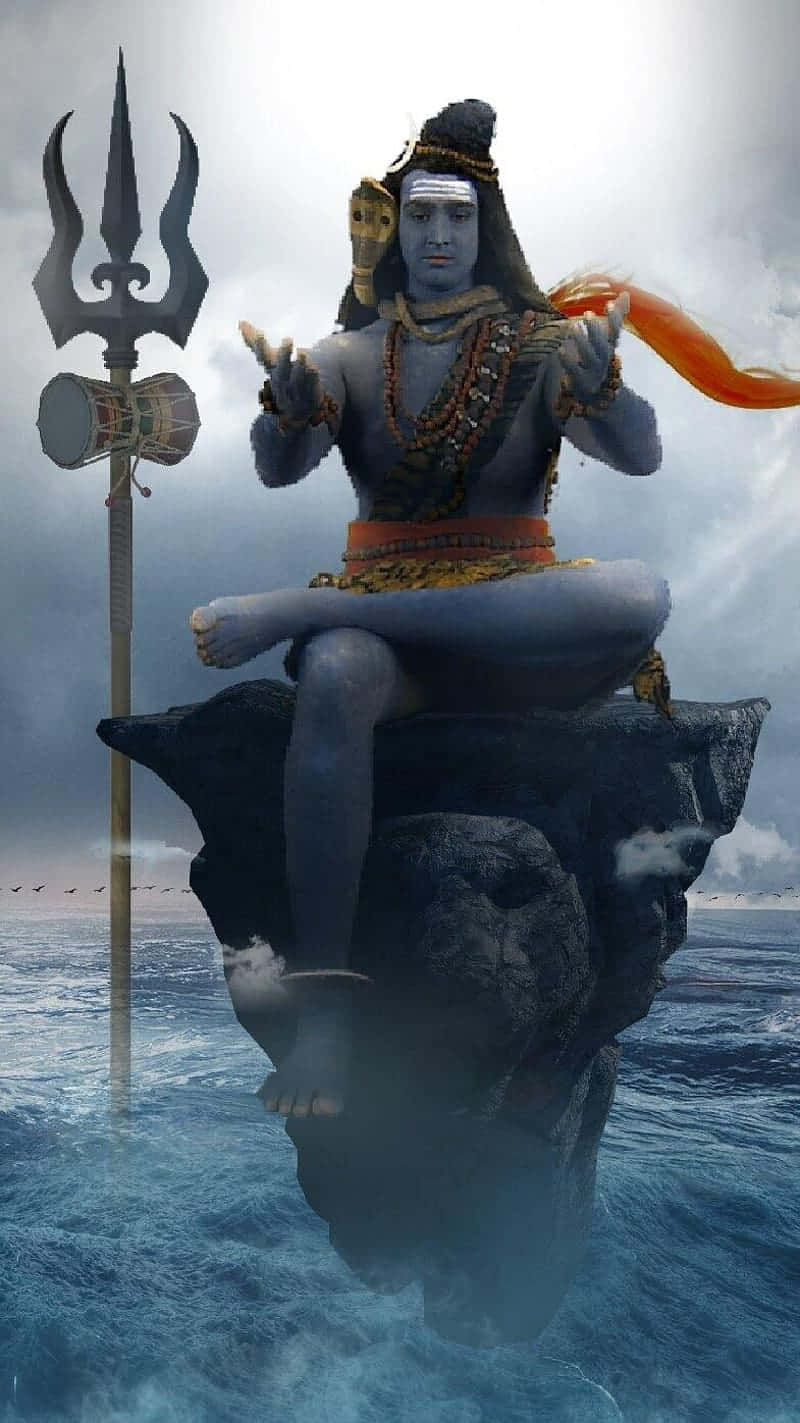 Angry_ Lord_ Shiva_ Meditating_ Ocean_ Background Background