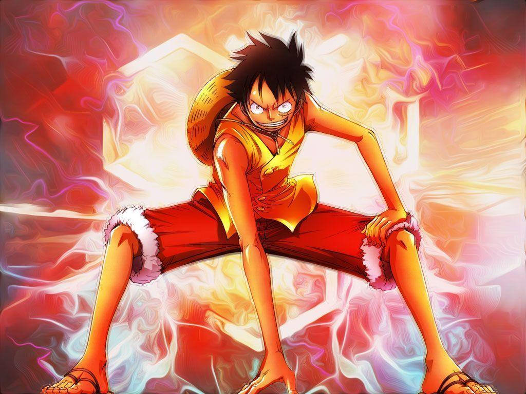 Angry Luffy On Red Background Background