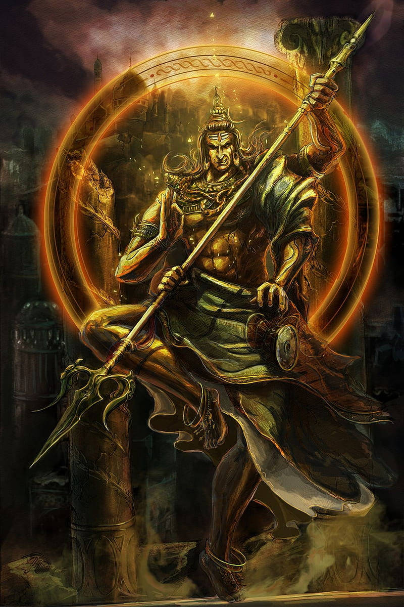 Angry Mahadev Hd Brandishing Spear Background