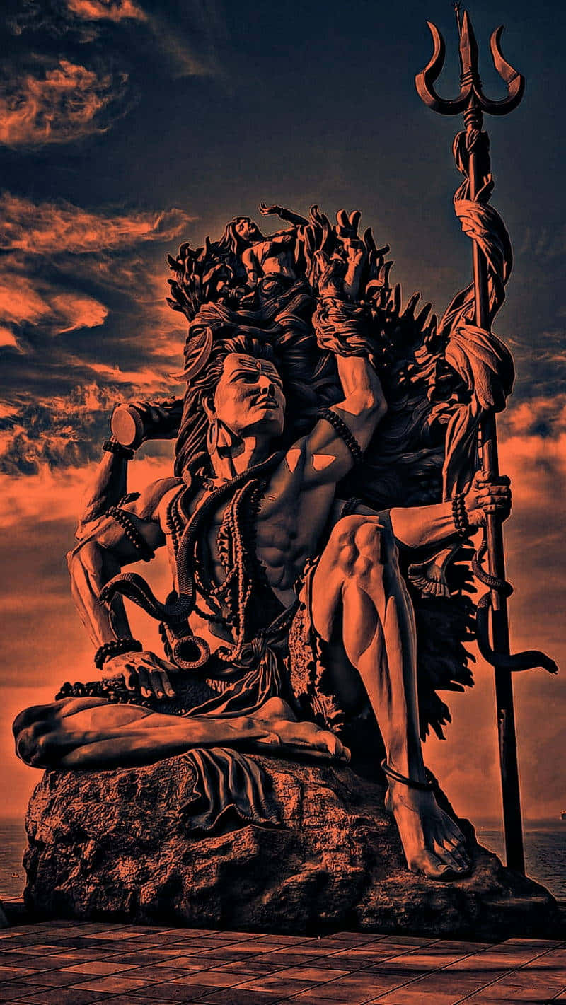 Angry Mahadev Statue Sunset Backdrop Background