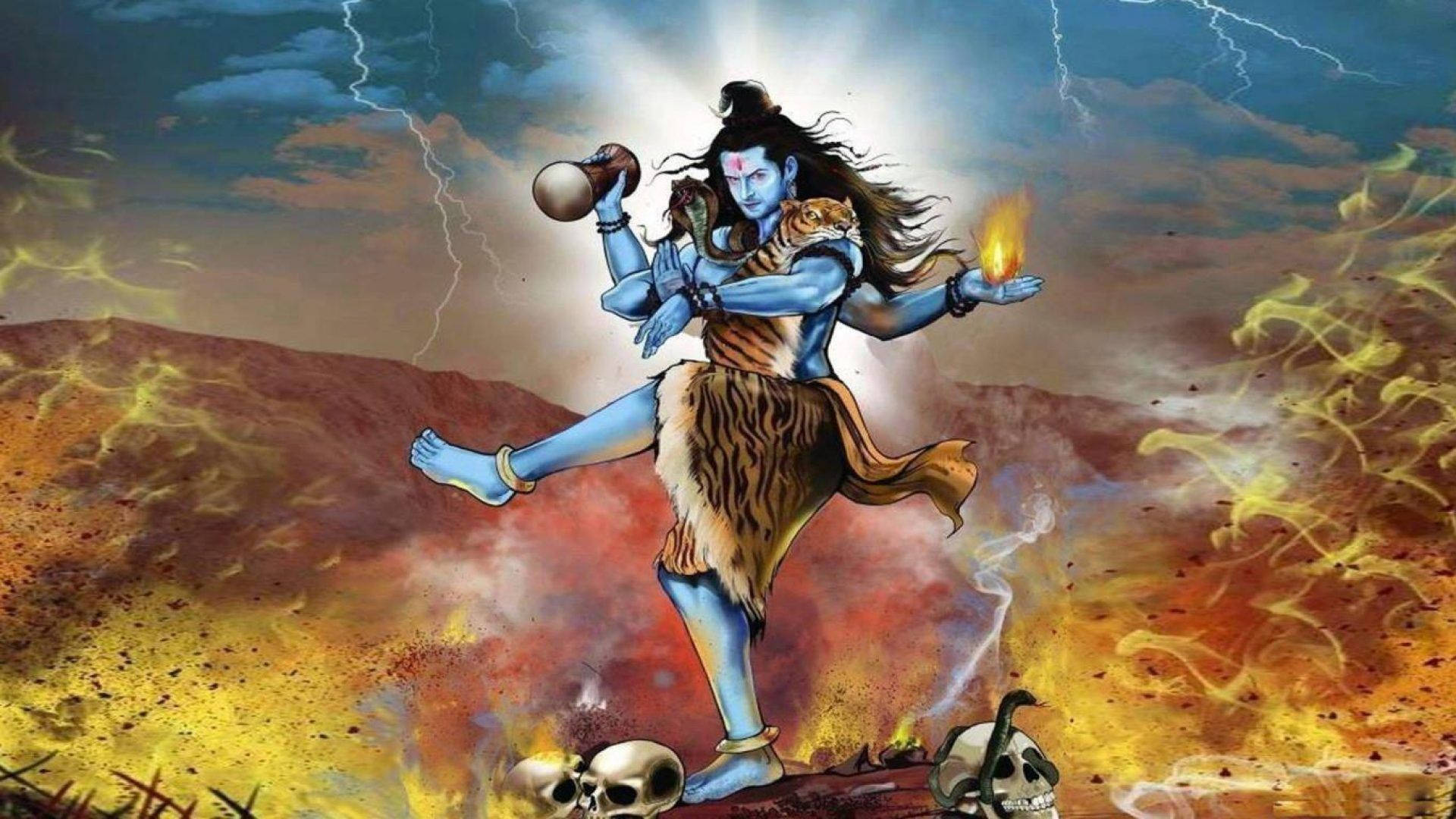 Angry Shiva Mountain With Thunderstorms Background