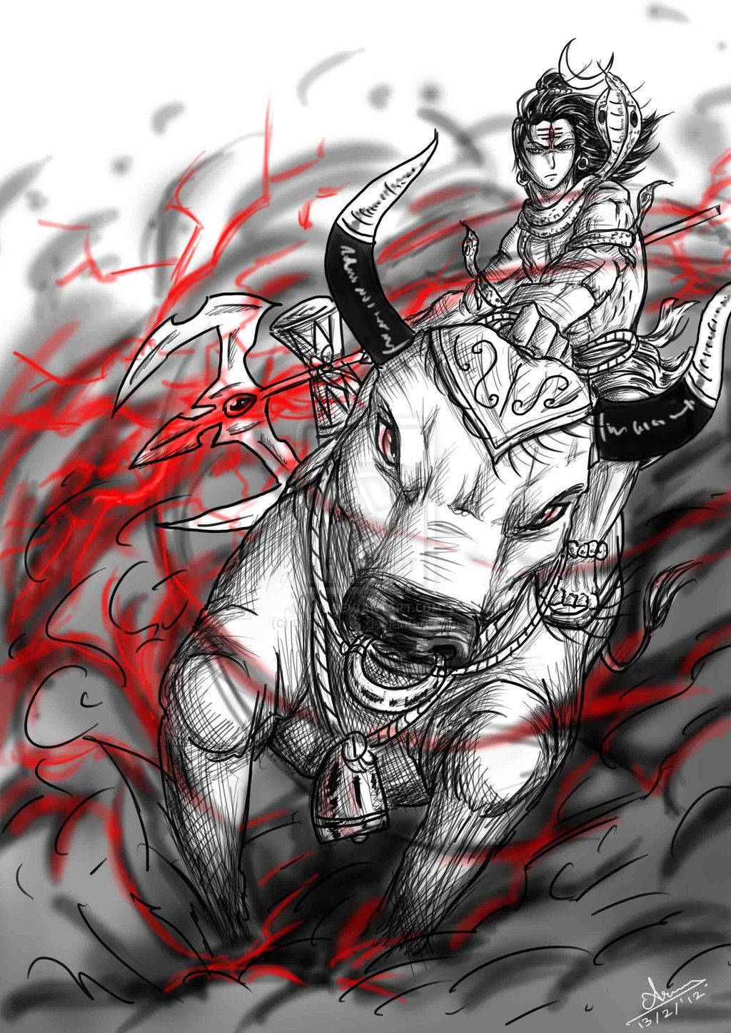 Angry Shiva Red And Black Art Background