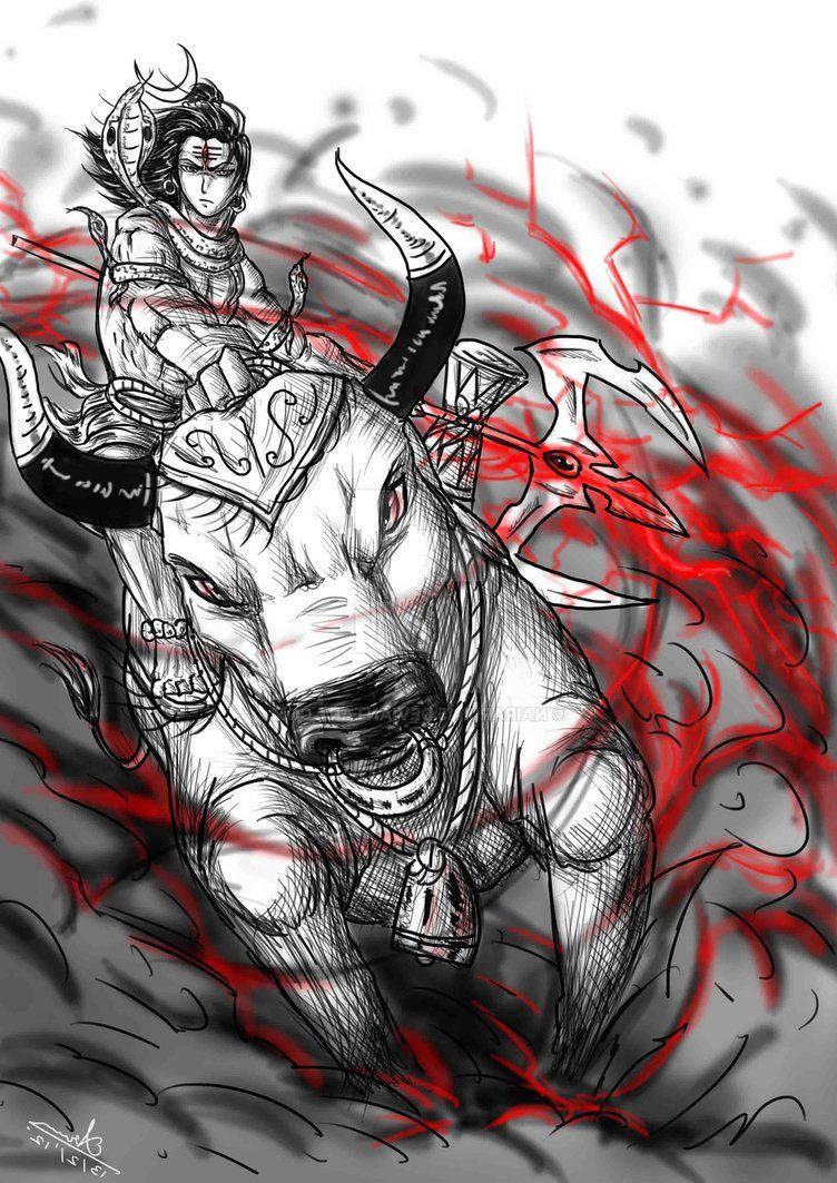 Angry Shiva Wild Bull Art Background