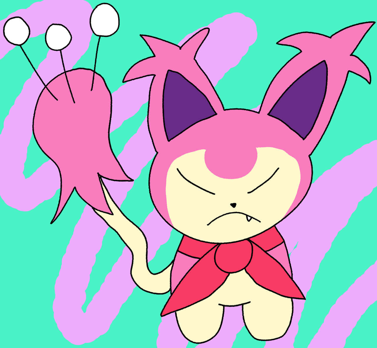 Angry Skitty Art With Red Scarf