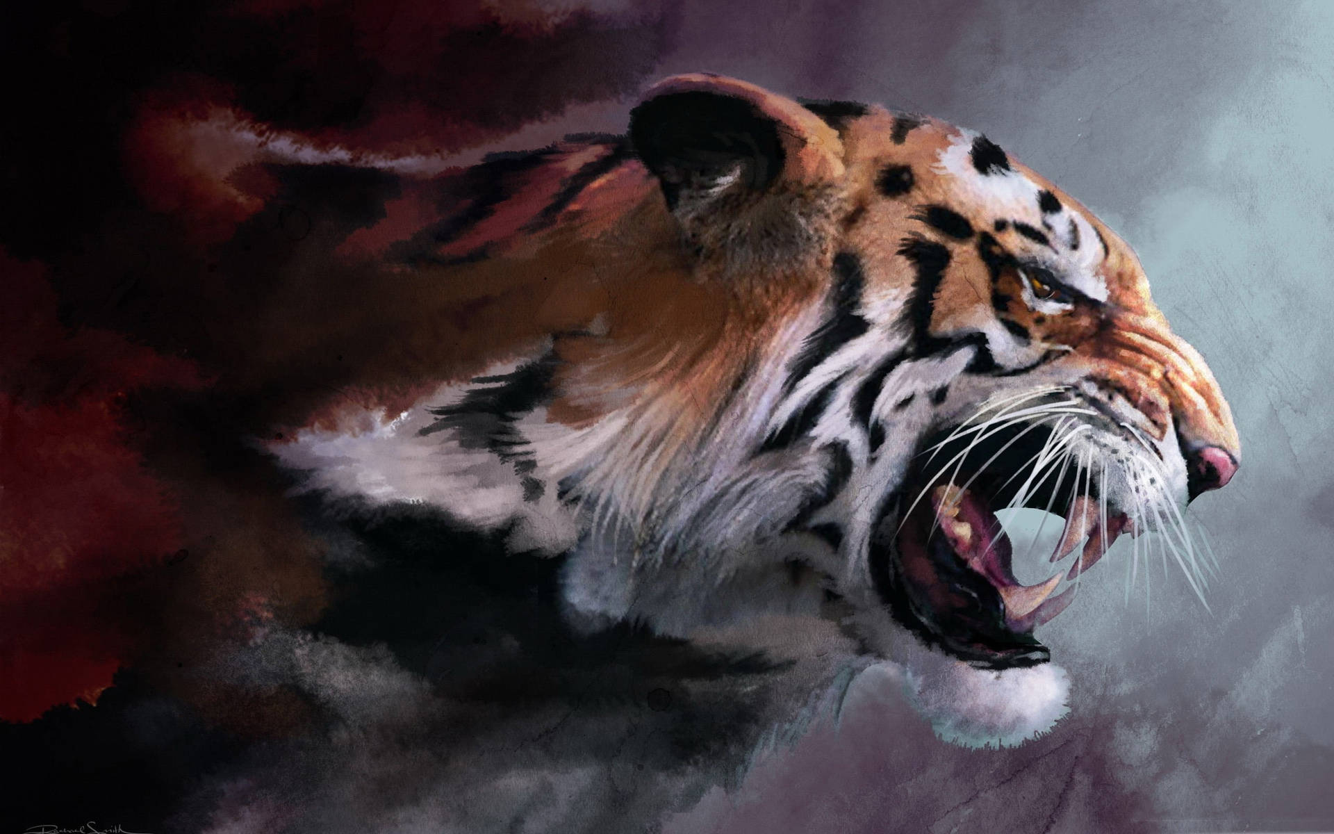 Angry Tiger Side View Painting