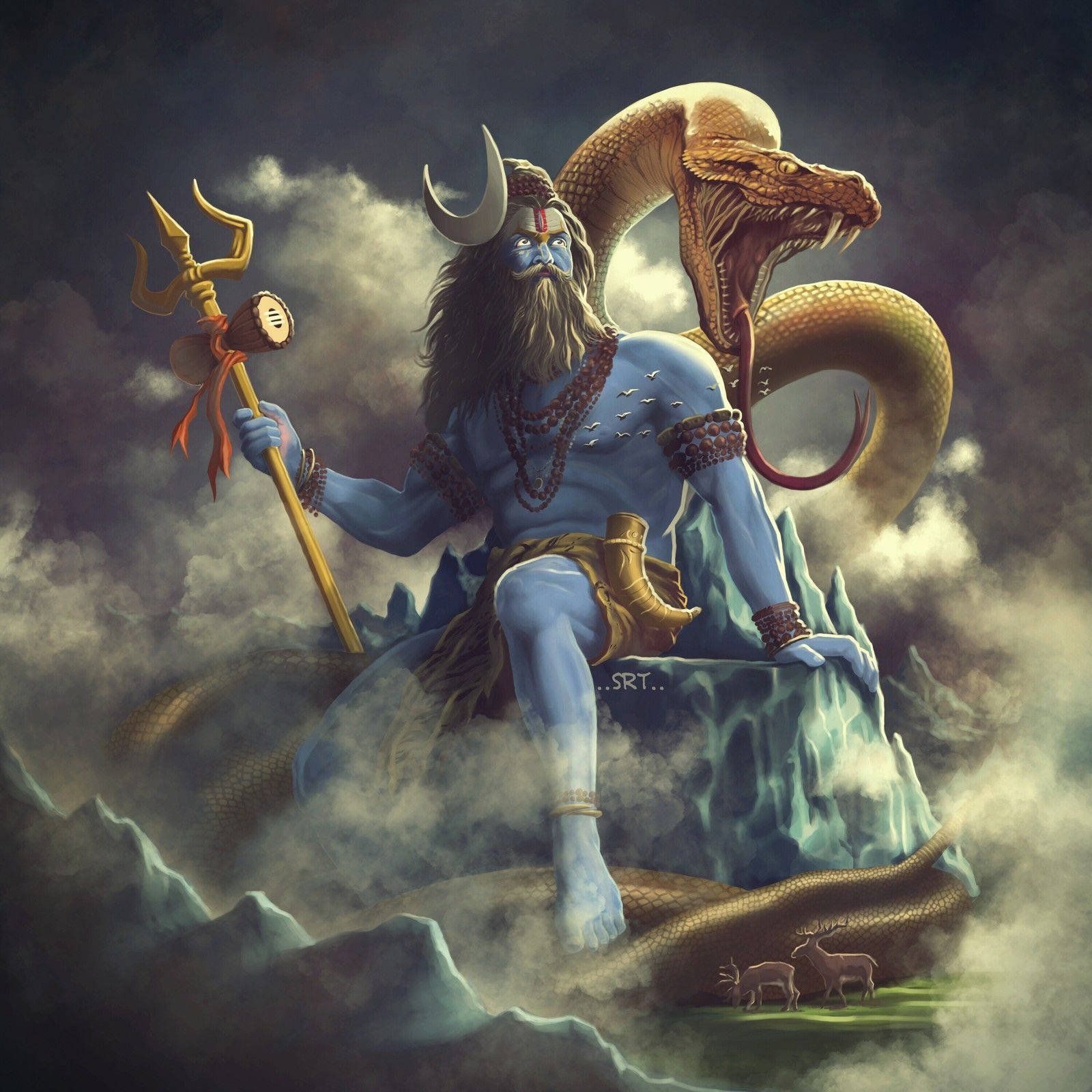 Angry Vishnu Protected By Snake