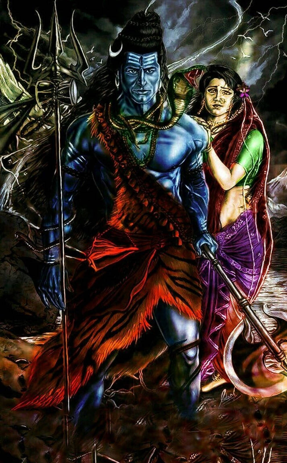 Angry Vishnu Protecting His Wife Background