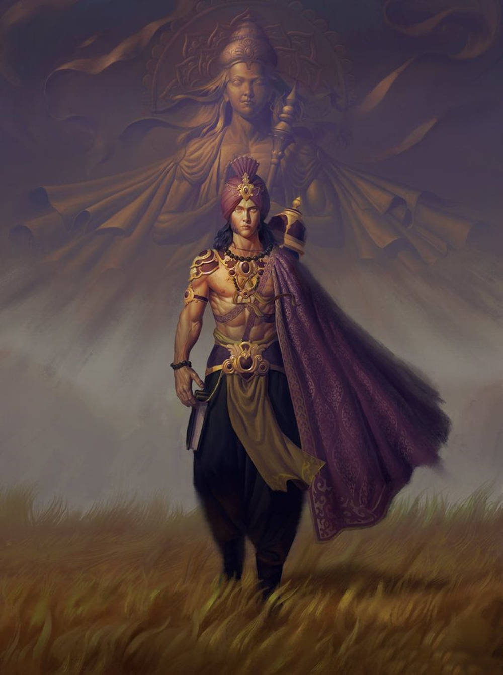 Angry Vishnu Walking On Grass