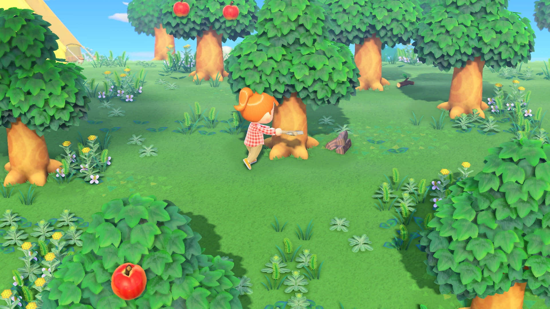 Animal Crossing New Horizons Character Chopping Wood Background