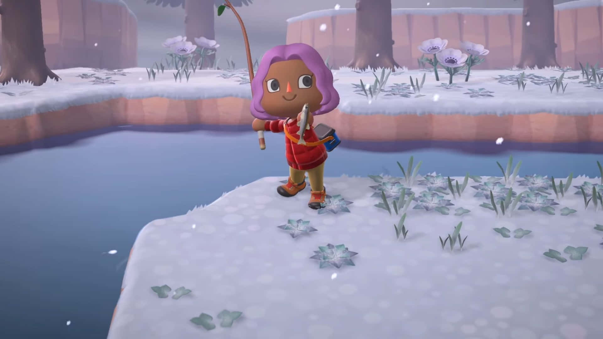 Animal Crossing Winter Fishing Background