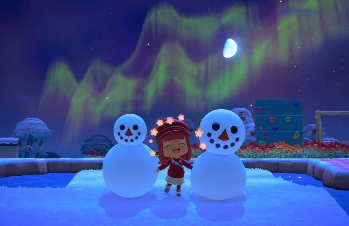 Animal Crossing Winter Northern Lights Background