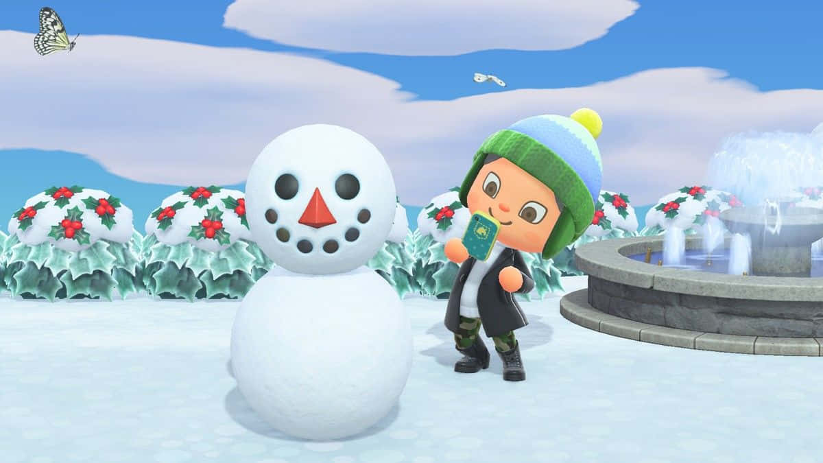 Animal Crossing Winter Snowman Background