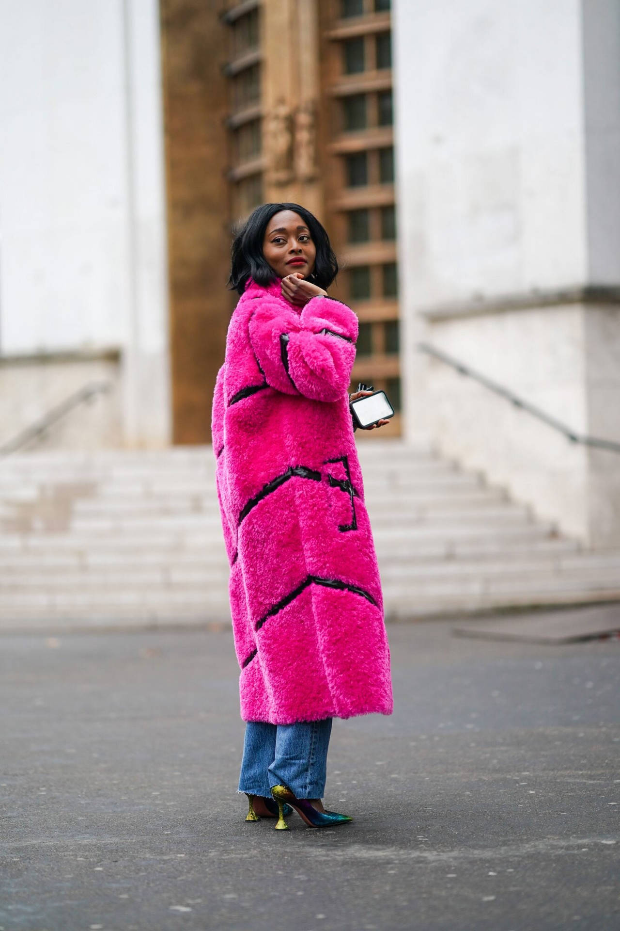 Animal Fur Coat In Pink Background