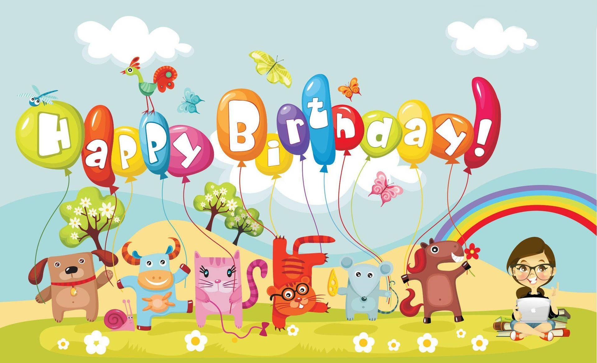 Animated Animals Cute Birthday Background