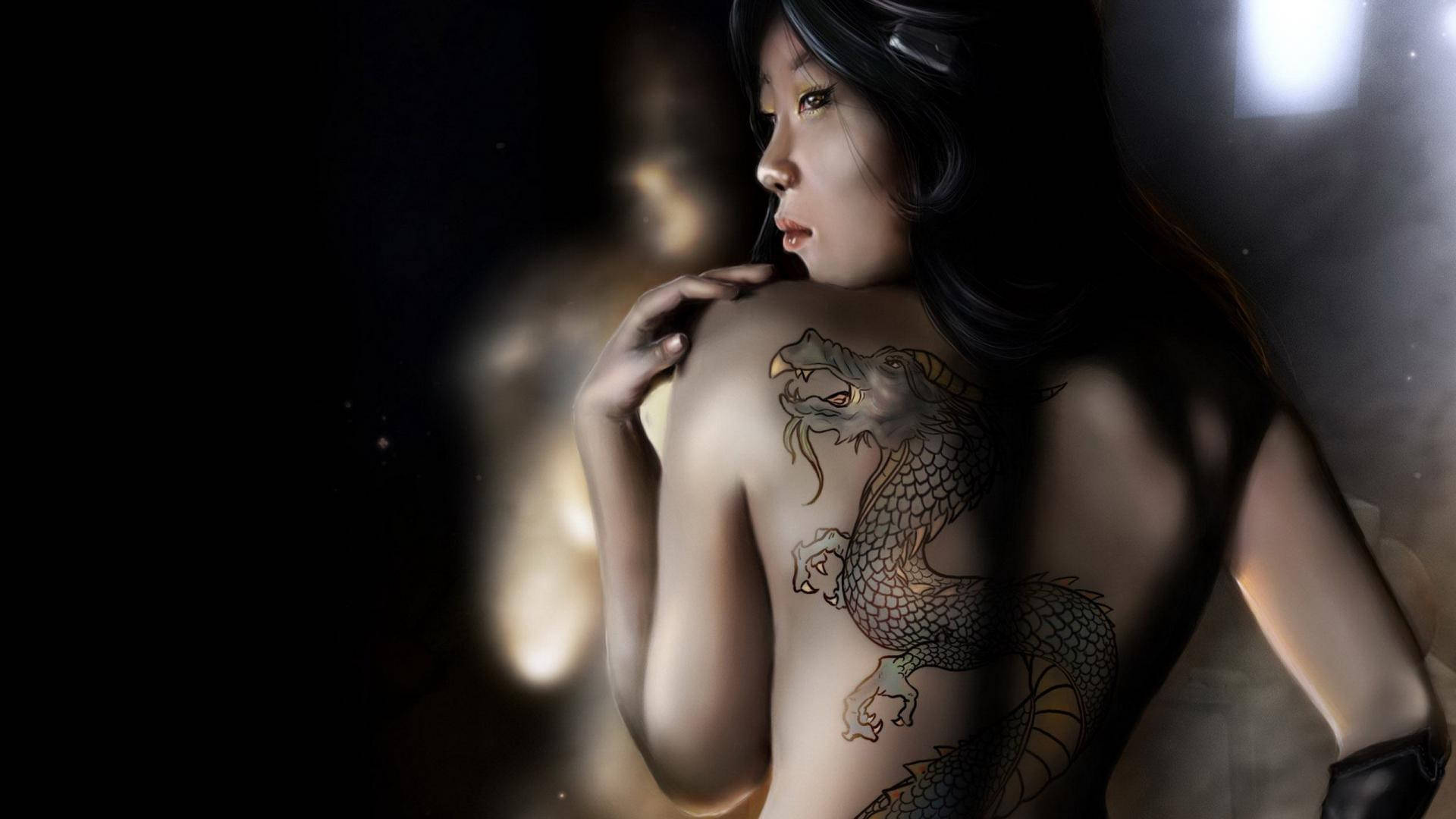 Animated Asian Girl With Tattoo Background
