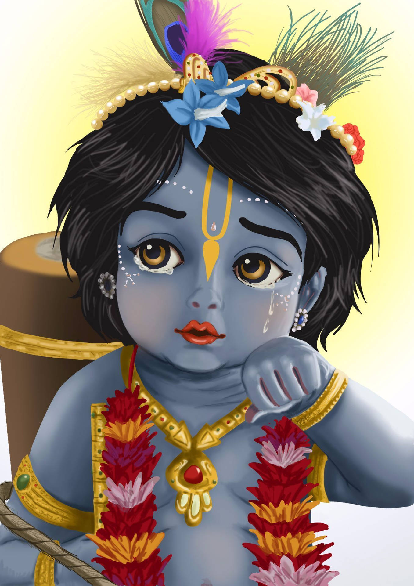 Animated Baby Krishna Crying Background