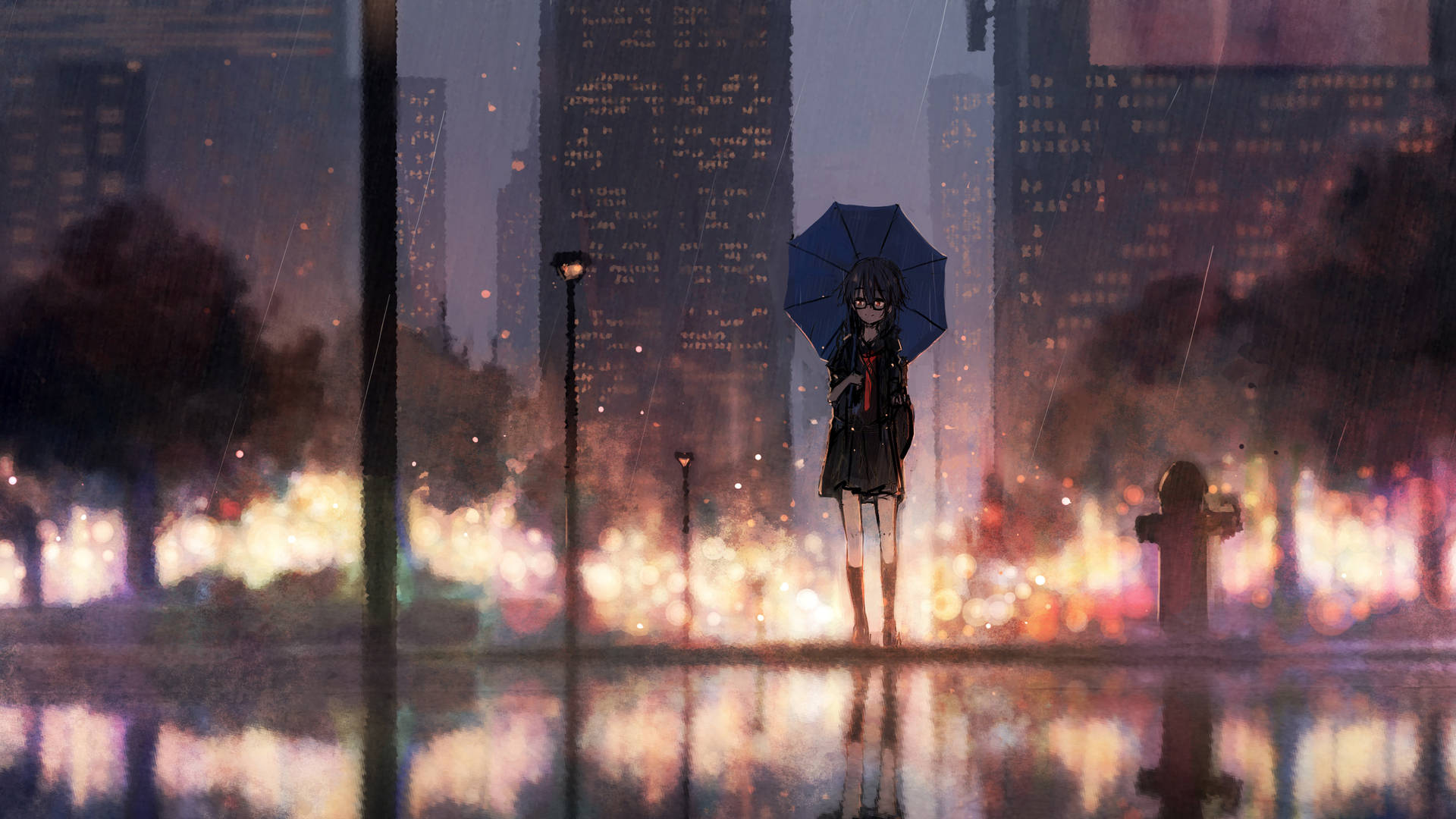 Animated Beautiful Rain In The City Background