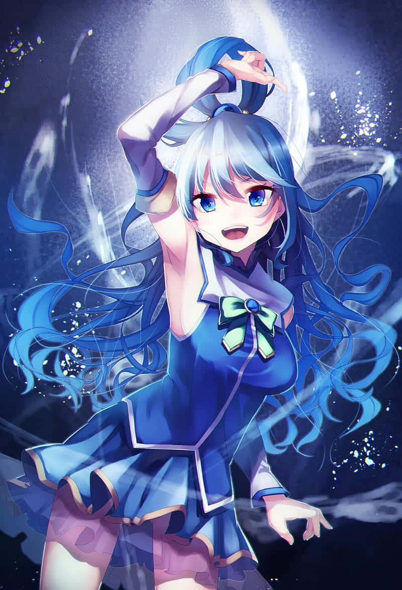 Animated Blue Haired Girl Magical Aura Background