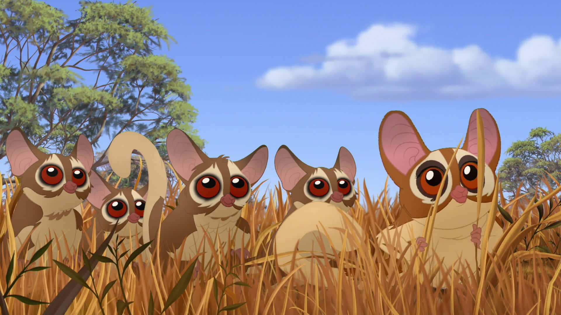 Animated Bush Babiesin Grassland Background