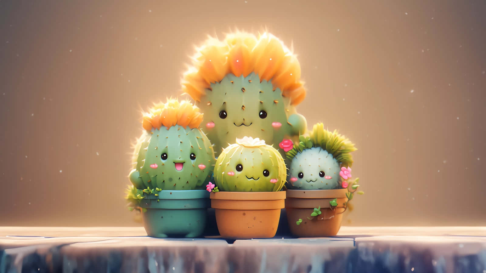 Animated Cactus Family Desktop Wallpaper Background