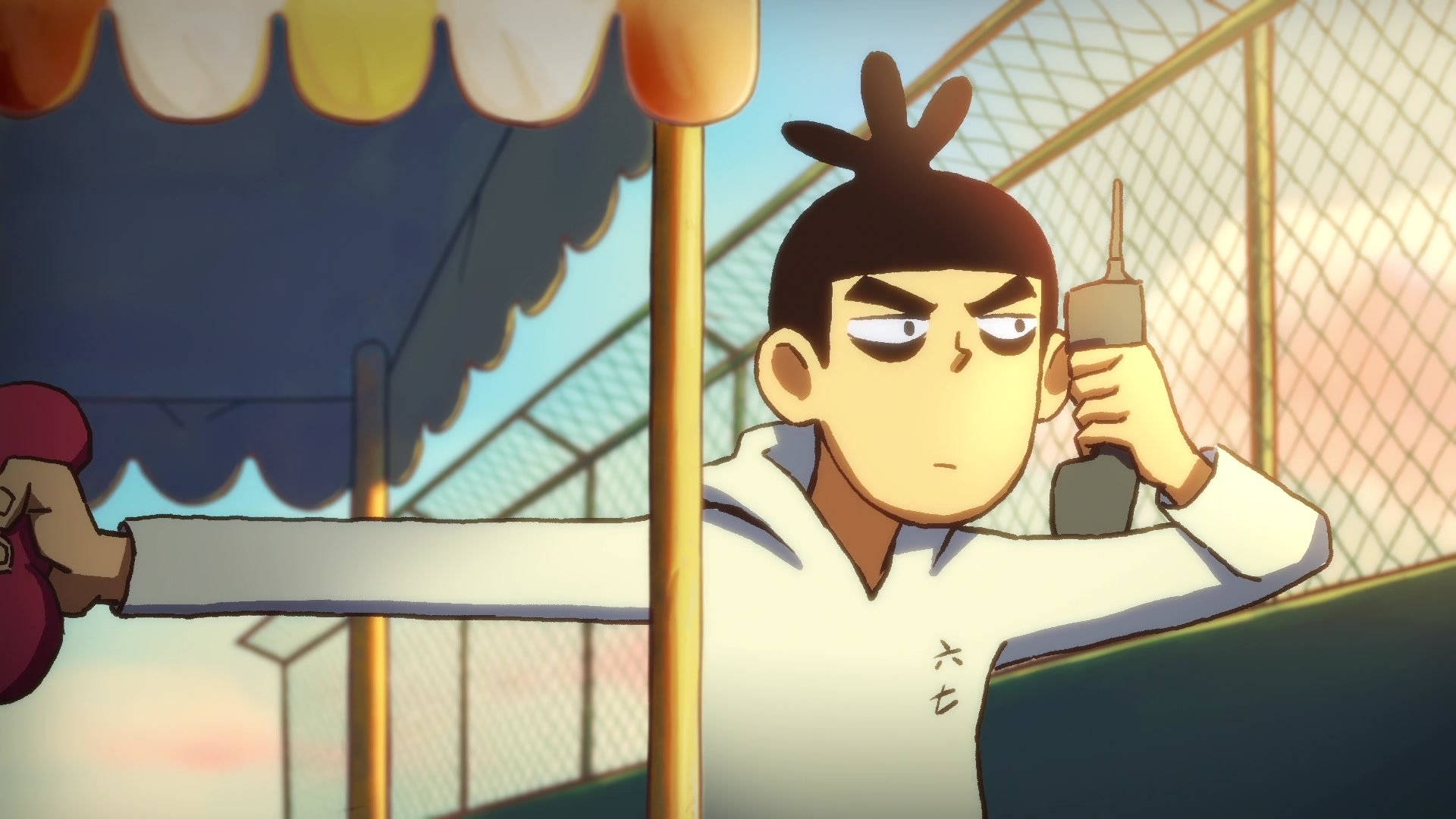 Animated Character Scissor Seven On A Phone Call. Background