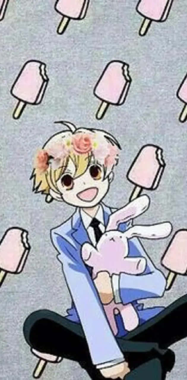 Animated Character With Ice Creamand Bunny Background