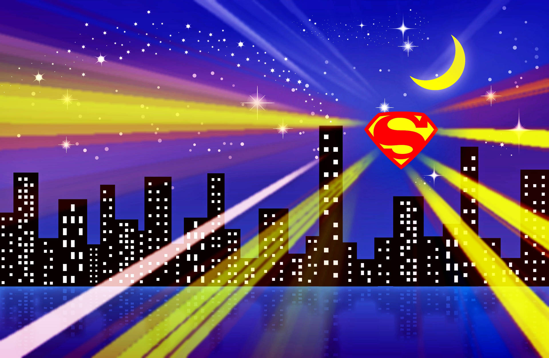 Animated City Skyline With Superman Logo Background