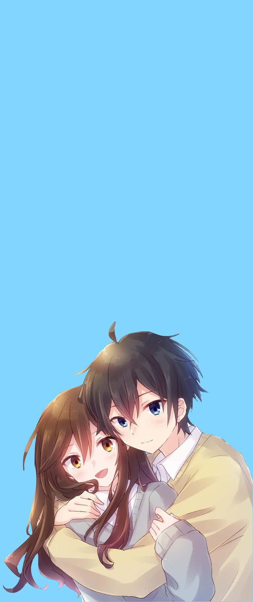 Animated Couple Embrace Sky Backdrop Background