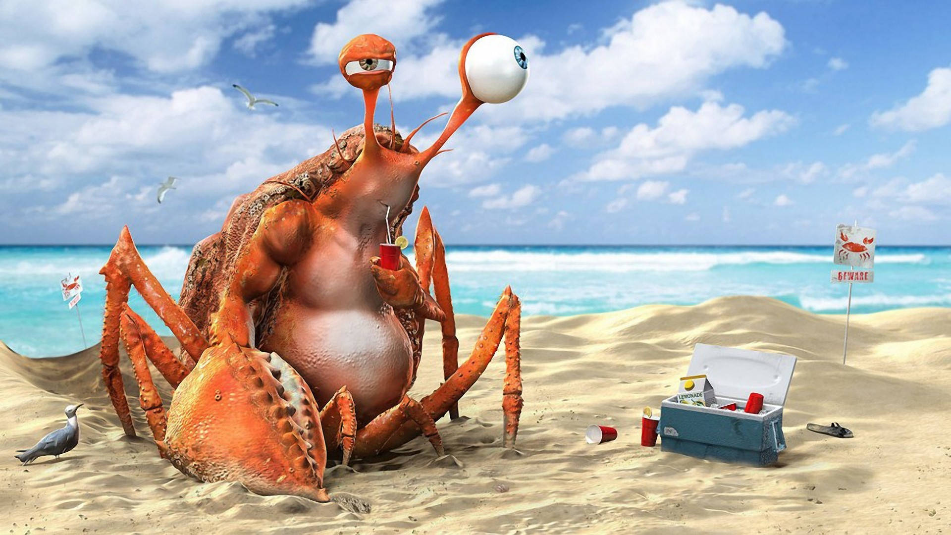 Animated Crab In Beach Background